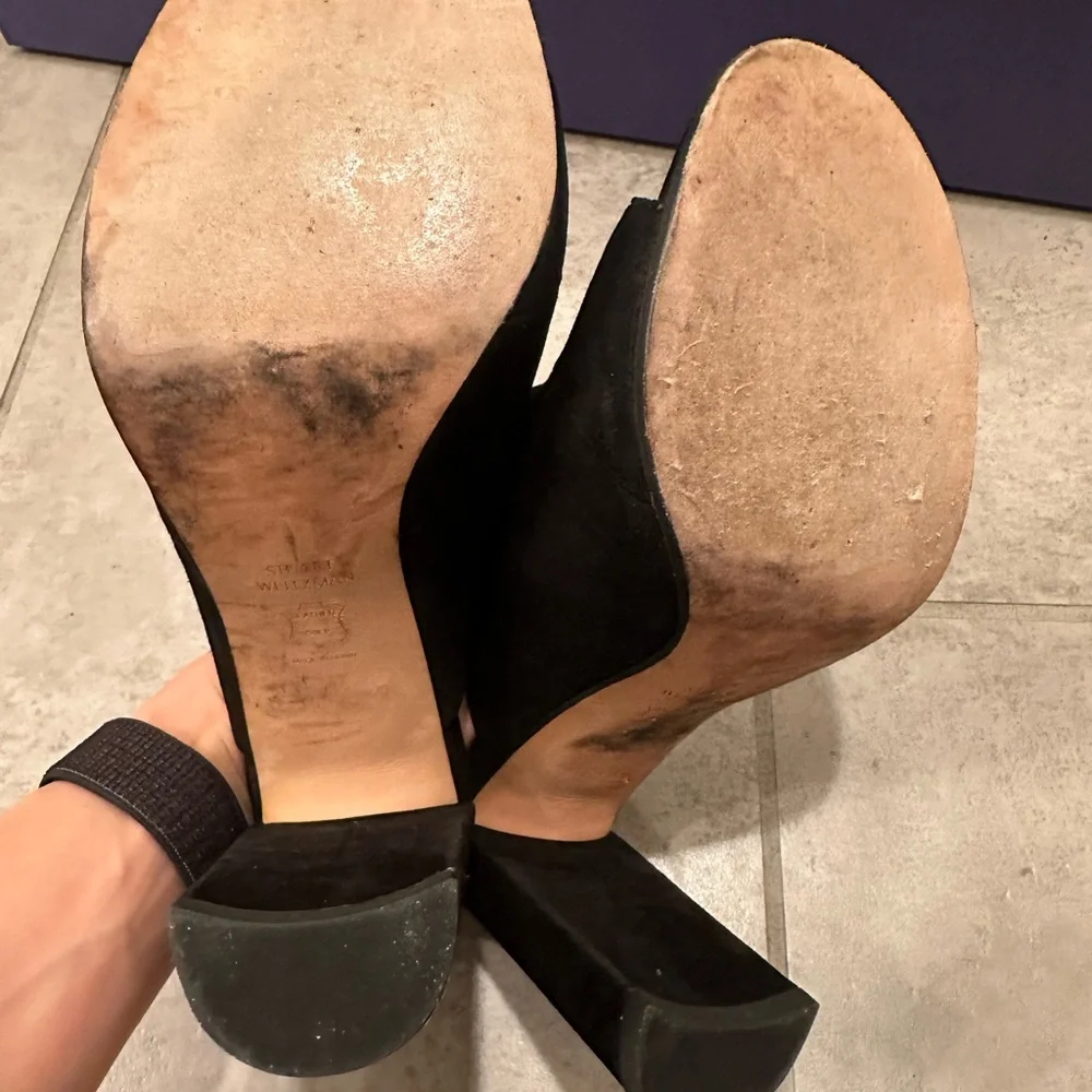 Stuart Weitzman Sequel Black Suede Mule Sandal - Picture 7 of 11
